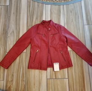 Red Faux Leather Jacket, Small